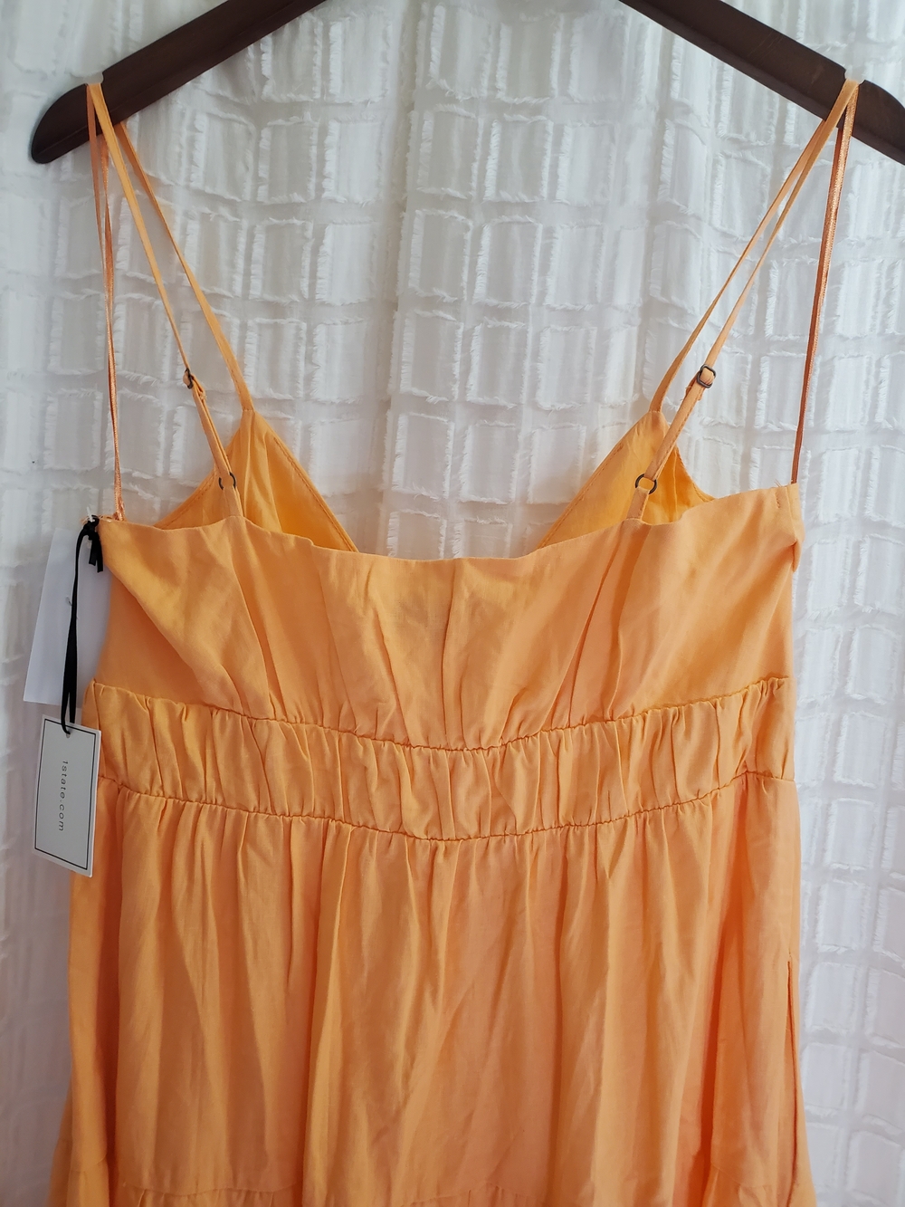 1. State Peach-Orange Tiered Spaghetti-Strap Midi Dress With Pockets - Picture 5 of 9